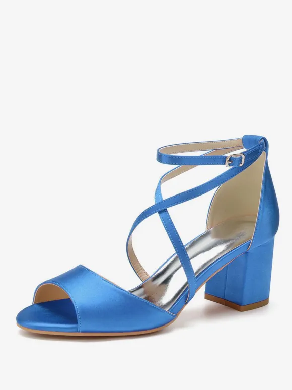 Women's Satin Cross Over Low Heel Bridal Sandals