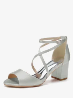 Women's Satin Cross Over Low Heel Bridal Sandals