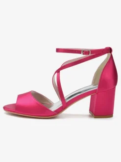 Women's Satin Cross Over Low Heel Bridal Sandals