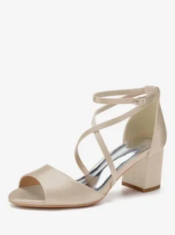 Women's Satin Cross Over Low Heel Bridal Sandals