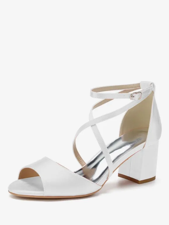 Women's Satin Cross Over Low Heel Bridal Sandals