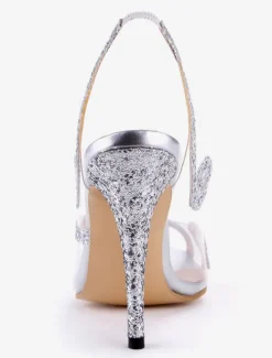 Womens Sequined Slingback Heels Peep Toe Stiletto Prom Heel Sandals