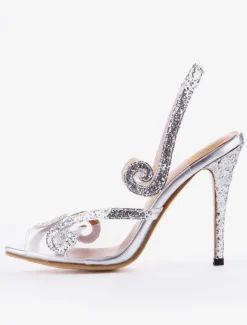 Womens Sequined Slingback Heels Peep Toe Stiletto Prom Heel Sandals