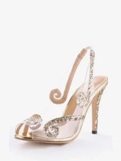 Womens Sequined Slingback Heels Peep Toe Stiletto Prom Heel Sandals