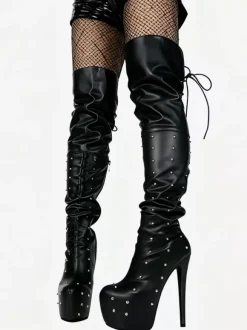 Women's Sexy Boots Platform Open Toe Beaded High Heel Unisex Over The Knee Boots