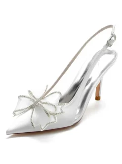 Women's Slingback Bow Heels Bridal Shoes