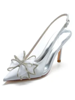 Women's Slingback Bow Heels Bridal Shoes
