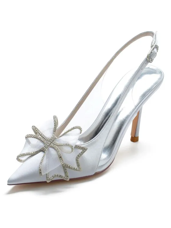 Women's Slingback Bow Heels Bridal Shoes