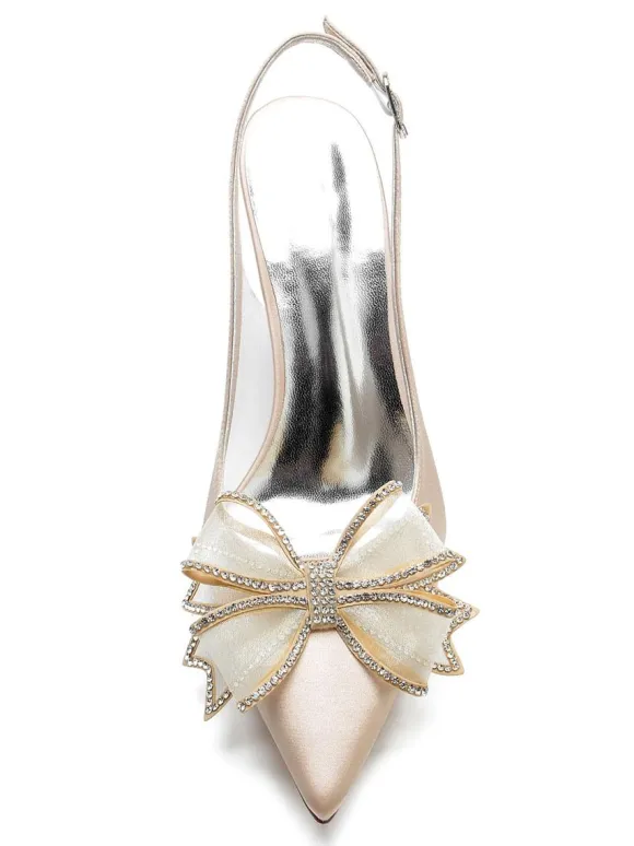 Women's Slingback Bow Heels Bridal Shoes