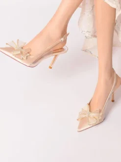 Women's Slingback Bow Heels Bridal Shoes