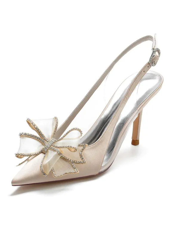 Women's Slingback Bow Heels Bridal Shoes