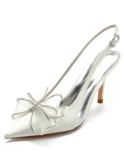 Women's Slingback Bow Heels Bridal Shoes