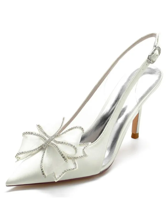 Women's Slingback Bow Heels Bridal Shoes