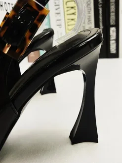 Women's Slingback Heels Buttons Special-Shaped Heel Black Dress Shoes