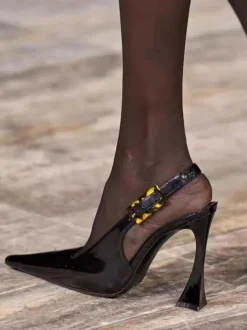 Women's Slingback Heels Buttons Special-Shaped Heel Black Dress Shoes