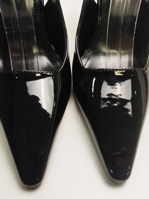 Women's Slingback Heels Buttons Special-Shaped Heel Black Dress Shoes