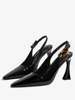 Women's Slingback Heels Buttons Special-Shaped Heel Black Dress Shoes