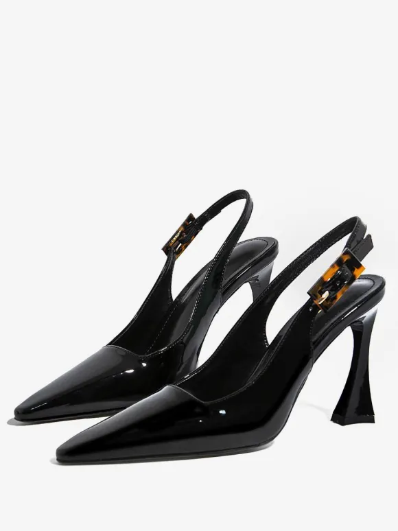Women's Slingback Heels Buttons Special-Shaped Heel Black Dress Shoes