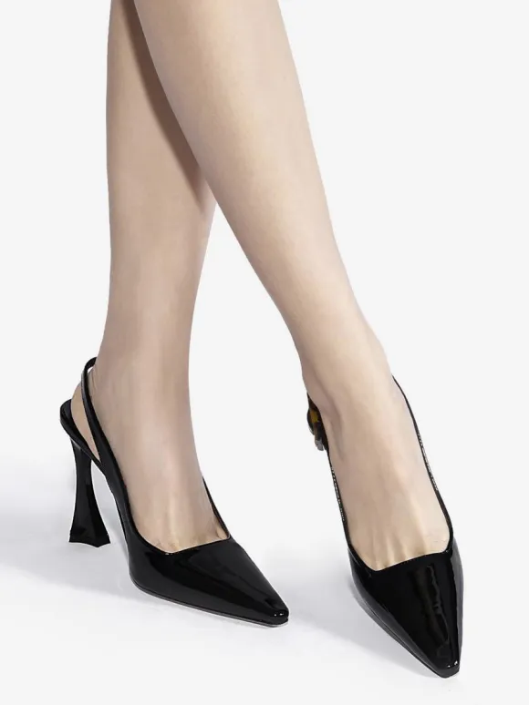 Women's Slingback Heels Buttons Special-Shaped Heel Black Dress Shoes