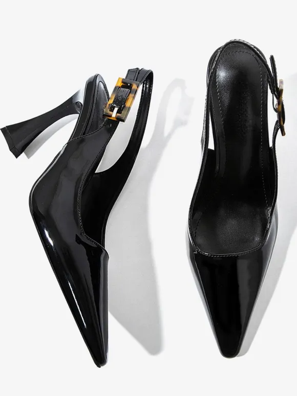 Women's Slingback Heels Buttons Special-Shaped Heel Black Dress Shoes