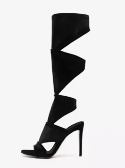 Women's Stiletto Heel Black Micro Suede Upper Gladiator Sandals