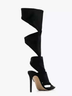 Women's Stiletto Heel Black Micro Suede Upper Gladiator Sandals