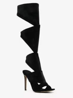 Women's Stiletto Heel Black Micro Suede Upper Gladiator Sandals