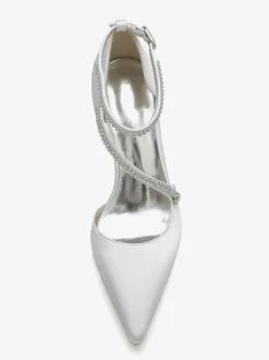 Women's Strappy Chunky Heel Bridal Pumps in Satin