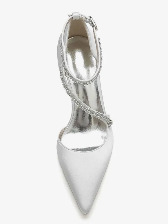 Women's Strappy Chunky Heel Bridal Pumps in Satin