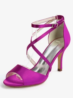 Women's Strappy Low Heel Bridal Sandals in Satin