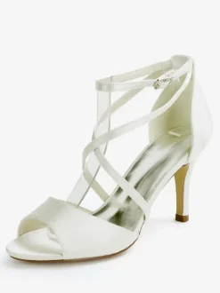 Women's Strappy Low Heel Bridal Sandals in Satin