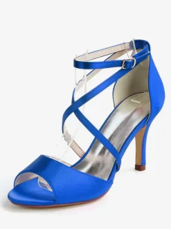 Women's Strappy Low Heel Bridal Sandals in Satin