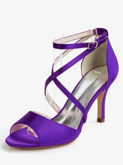 Women's Strappy Low Heel Bridal Sandals in Satin