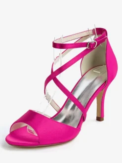 Women's Strappy Low Heel Bridal Sandals in Satin