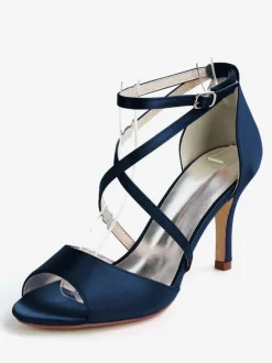 Women's Strappy Low Heel Bridal Sandals in Satin
