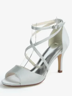 Women's Strappy Low Heel Bridal Sandals in Satin