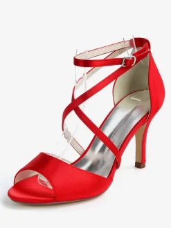 Women's Strappy Low Heel Bridal Sandals in Satin