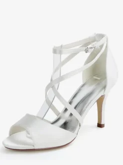 Women's Strappy Low Heel Bridal Sandals in Satin