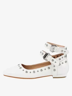Women's Stud Flat Pumps Pointed Toe Ankle Strap Ballet Flats