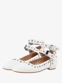 Women's Stud Flat Pumps Pointed Toe Ankle Strap Ballet Flats