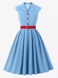 Women's 1950s Vintage Swing Dress Sleeveless Collared A-Line Tea Party Dress