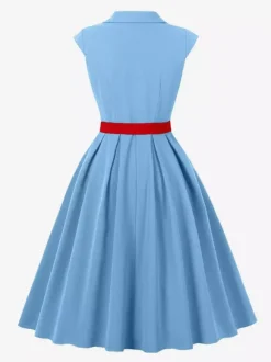 Women's 1950s Vintage Swing Dress Sleeveless Collared A-Line Tea Party Dress