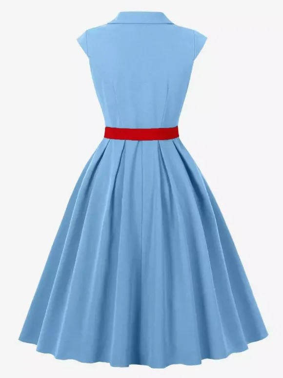 Women's 1950s Vintage Swing Dress Sleeveless Collared A-Line Tea Party Dress