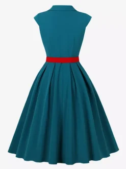 Women's 1950s Vintage Swing Dress Sleeveless Collared A-Line Tea Party Dress