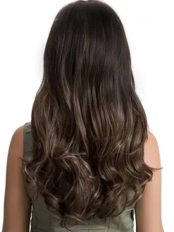 Women's Tan Wig Crimp Curls Central Parting Tousled Long Wigs