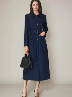 Women's Trench Coat Fashion Polyester Turndown Collar Sash Long Sleeves