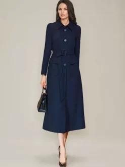 Women's Trench Coat Fashion Polyester Turndown Collar Sash Long Sleeves