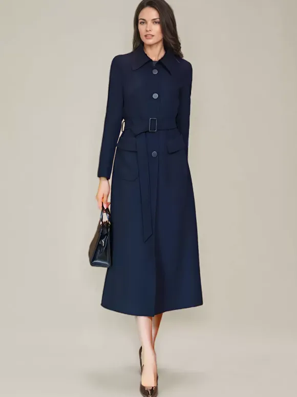 Women's Trench Coat Fashion Polyester Turndown Collar Sash Long Sleeves