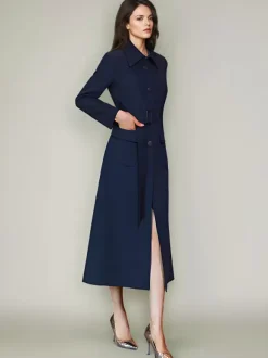 Women's Trench Coat Fashion Polyester Turndown Collar Sash Long Sleeves
