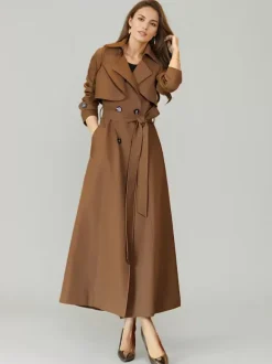 Women's Trench Coat Modern Polyester Turndown Collar Buttons Full Length Coat